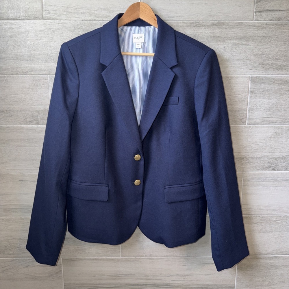 J. Crew Schoolboy Wool Blend Blazer Women's Size 14 Navy Gold Button Classic